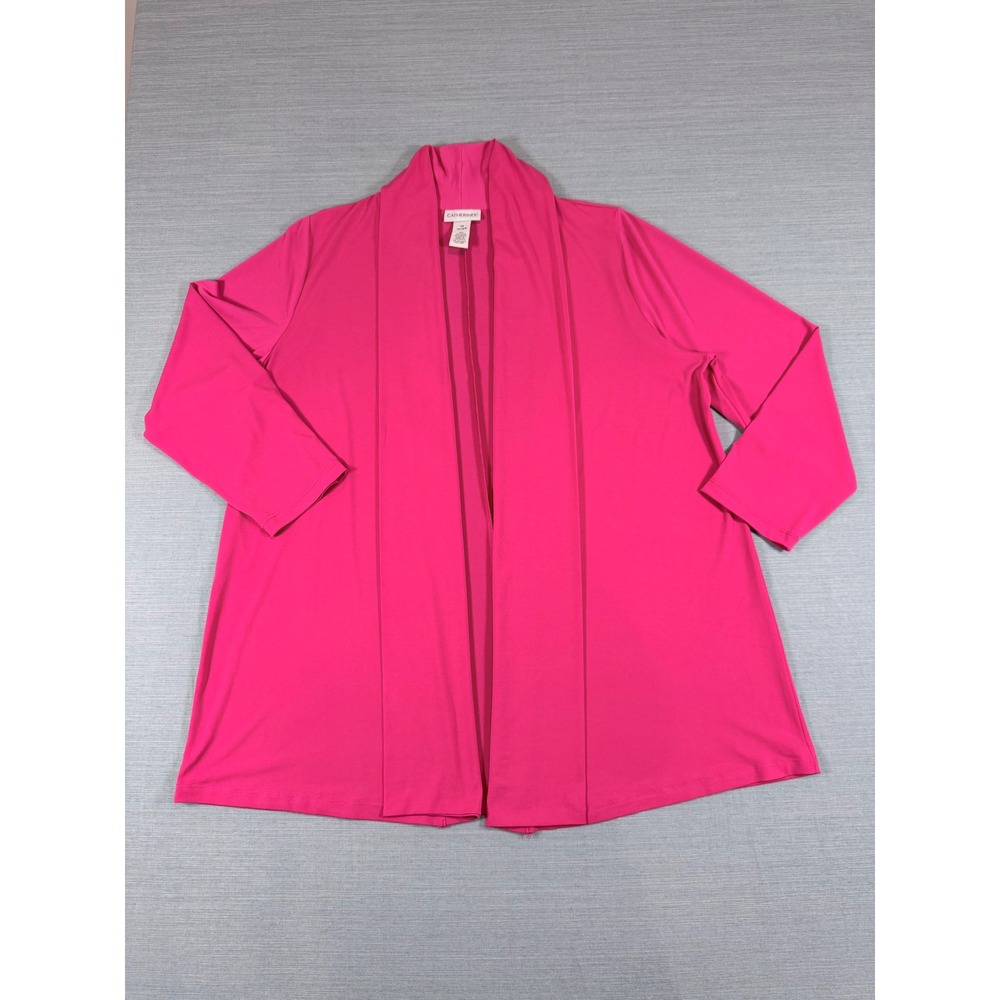 Catherines Hot Pink Open Front‎ Shawl Collar Cardigan 0X 14/16W Stretch Knit